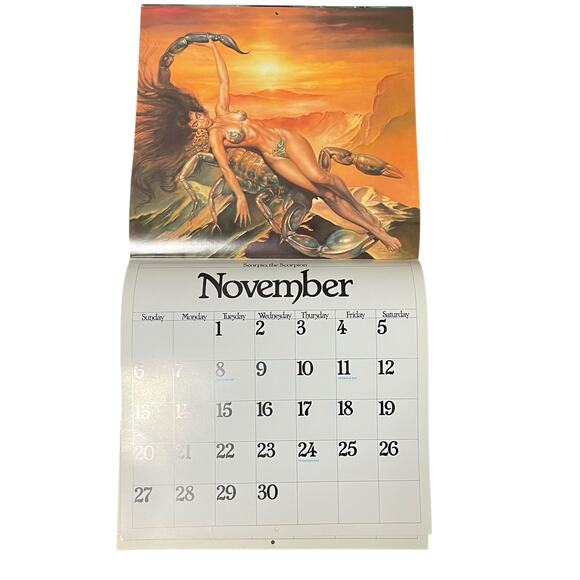 1988 Boris Vallejo Fantasy Zodiac Calendar same dates again in leap year 2044 - Picture 13 of 15